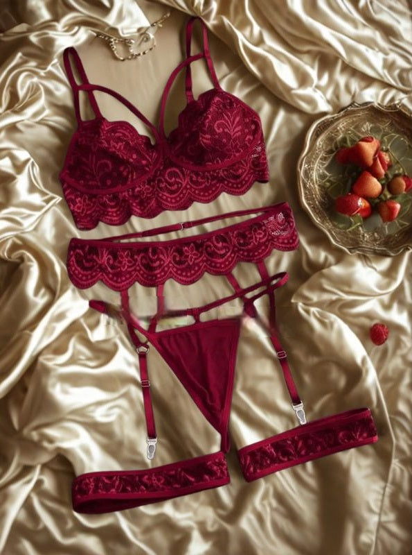 Élégie Nocturne – Ensemble 5 pièces en dentelle & jarretières couture