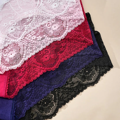 culotte de luxe en dentelle à motif floral, taille haute, sans coutures, respirante