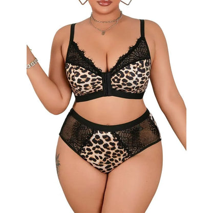 Ensemble de lingerie 2 pièces pour femmes grandes tailles, imprimé léopard, sexy