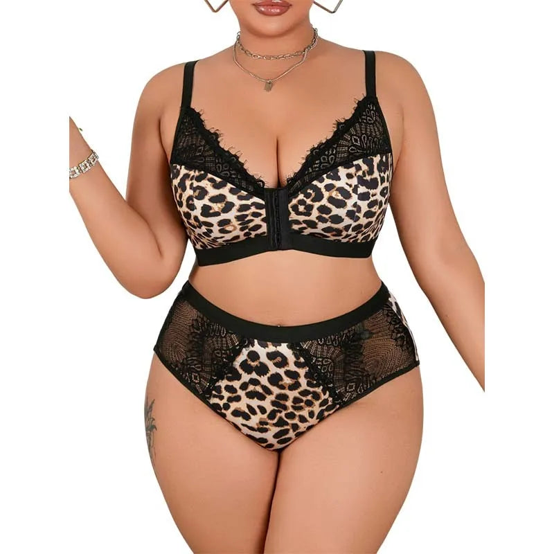 Ensemble de lingerie 2 pièces pour femmes grandes tailles, imprimé léopard, sexy